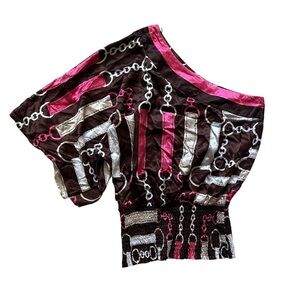 bebe Pink and Brown Chain Print Blouse